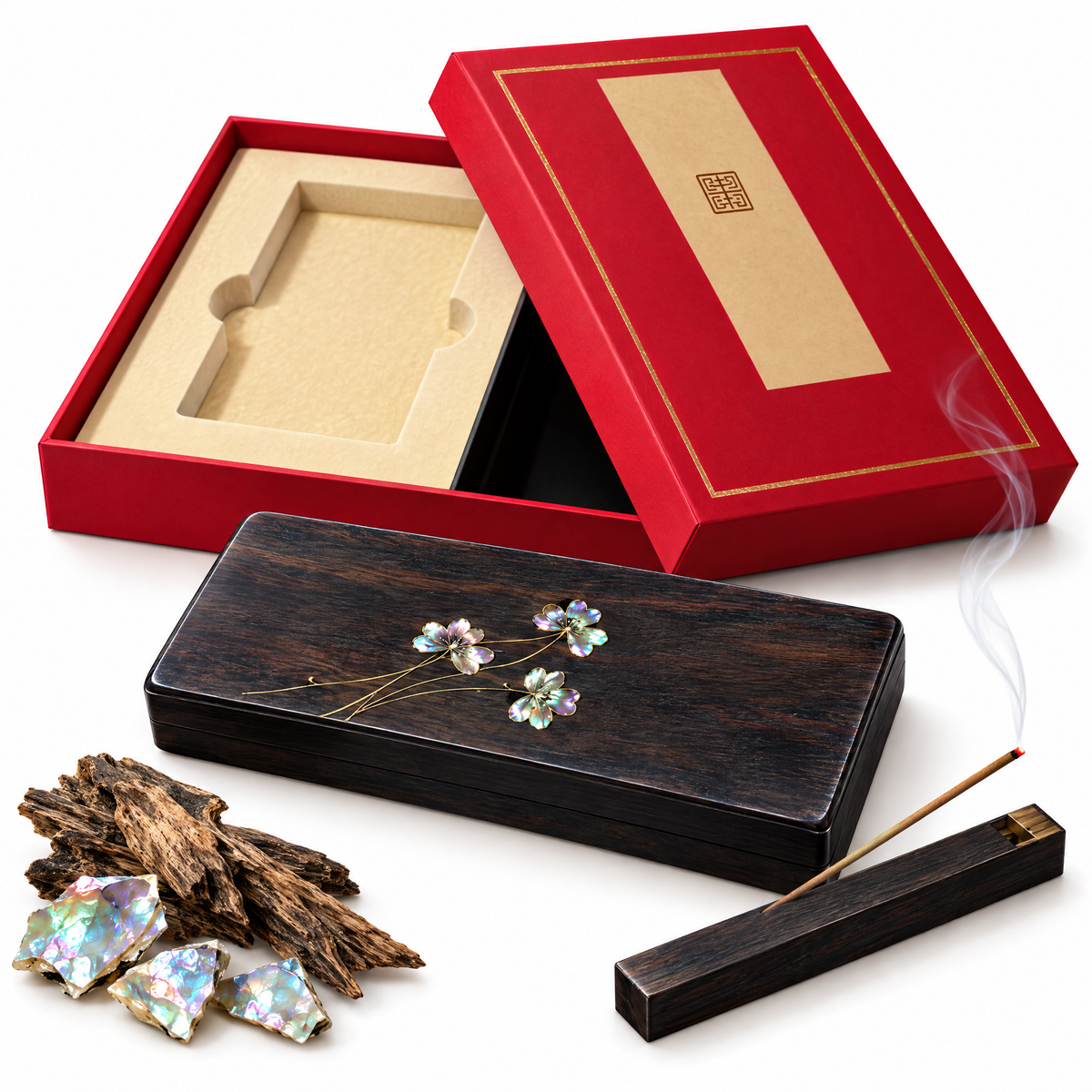 Shell-Inlaid Ping'an Line Incense Gift Box